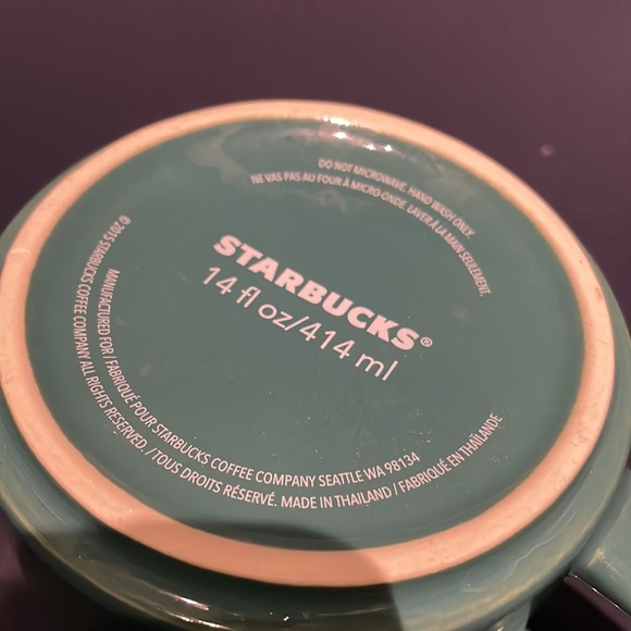 Starbucks Christmas Coffee Mug 2015 Green Gold Trees 14 ounce High Gloss Glass - Picture 4 of 5